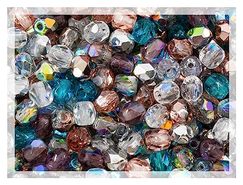 0.88oz (Approx. 300 pcs) Faceted Fire Polished Round Glass Beads 4mm (0.16in), Czech Republic Bohemian Glass Transparent Mix - color: Mix 03 Transparent AB
