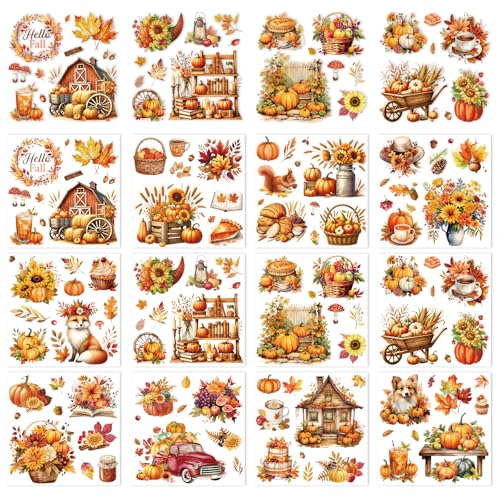 12 Pcs Fall Rub on Transfers for Furniture Crafts 5.9x5.9 Inch - color: Autumn Farm Harvest
