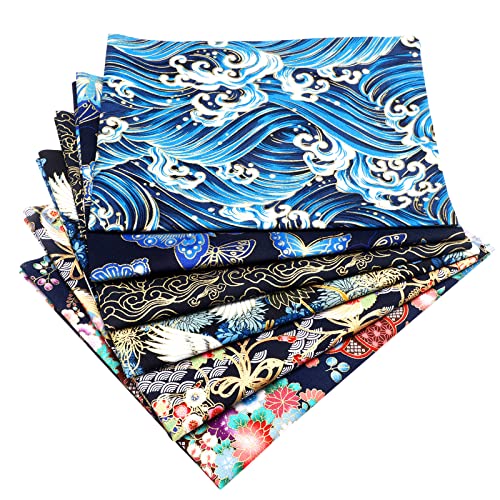 Japanese Style Fabric Squares Fat Quarters Cotton Bundle,Fresh Style - color: Fresh Style