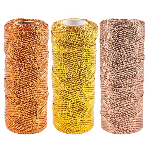 1.5mm Metallic String Decorative Metallic Bakers Twine Metallic Thread Rope for Craft Jewelry Making DIY Christmas Ornament Hanging Decoration, 3 Color E, 330 Yard - color: 3 Color E