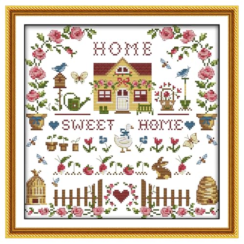 CaptainCrafts New Cross Stitch Kits Embroidery Kit Full Range Pre-Printed and Counted Fabrics Kits for Adults Beginners Home Decor (White Cloth Unpreprint 14CT, Sweet Home) - color: Sweet Home, size: Unpreprint 14CT