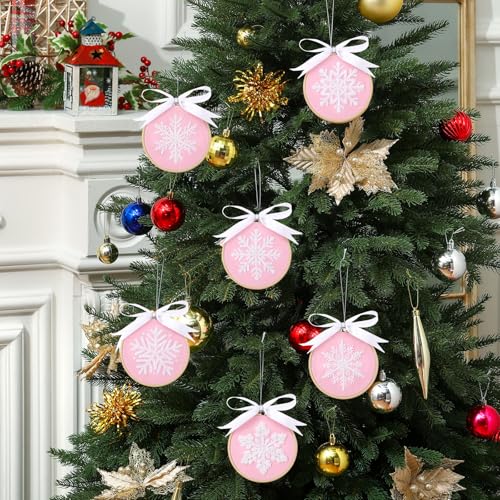 Roowest 6 Sets Christmas Embroidery Kits Snowflake Ornament DIY,Pink - color: Pink