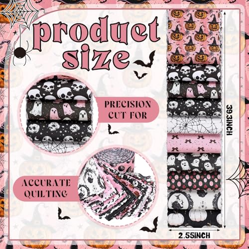 Hosuly 40 Pcs Pink Halloween Fabric Jelly Quilting Strips Roll - color: Retro Pink Halloween