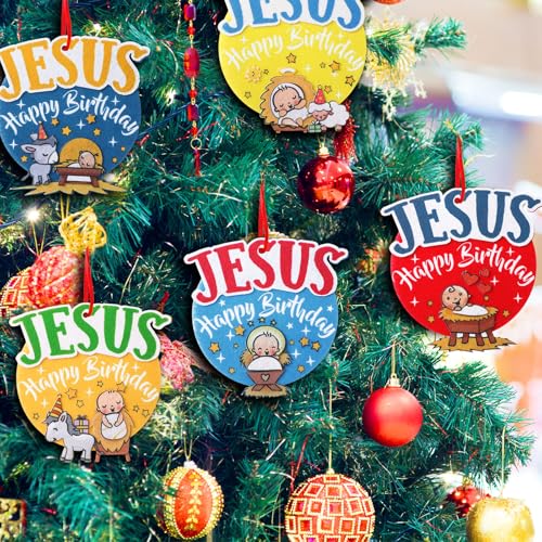 HunnmingRe 24 Set Happy Birthday Jesus Craft Kit Christmas Felt DIY Wall Hanging Ornaments for Sunday School Classroom Religious Christian Xmas Party Game Favor Gifts