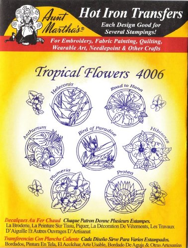 Aunt Martha's Hot Iron Embroidery Transfer 4006 Tropical Flowers