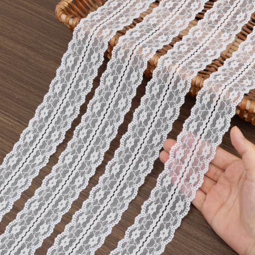 Lace Trim Ribbon, 10-Yard White Lace Ribbon, 1.73 Inch Width White Laces Trims Delicate Floral Pattern Ribbons for Crafts Sewing and Bridal Wedding Dress Applique Decorations - color: White039, Length: 10 Yard, Width: 1.7 inch