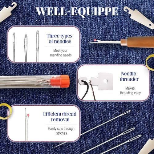 37PCS Big Eye Steel Sewing Tool Set, Needle and Thread Kit, Threader and Needle Repair Kit Stainless Steel Needles for Hand Sewing