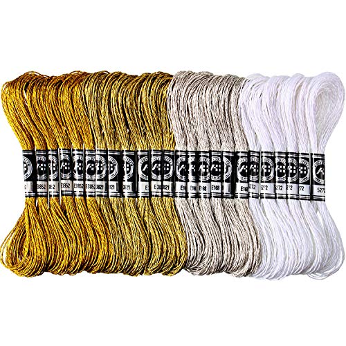 WILLBOND 24 Skeins Metallic Embroidery Floss - Glitter Embroidery Threads for Cross Stitch Crafts Friendship Bracelets(Multiple Color) - color: Multiple Color