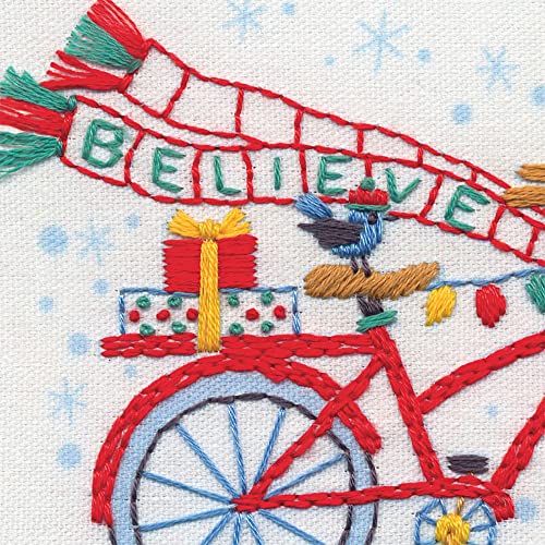 Dimensions Holiday Bicycle Embroidery Kit, 6" D, Multicolor 5 - color: White Printed Fabric,