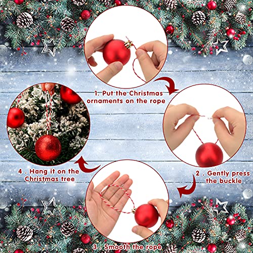 Riakrum 300 Pcs Christmas Ornament Hanger Snap Lock Rope,Red, White