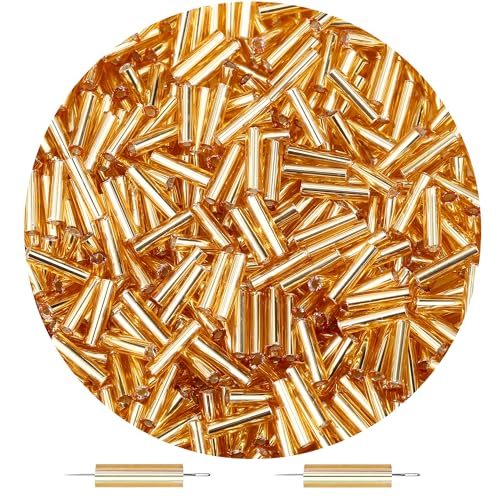 3000PC Gold Glass Bugle Beads 6MM Gold Tube Beads - color: gold