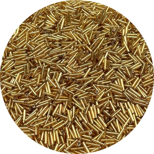 90g Glass Bugle Beads 7x2mm Embroidery Tube Glass Spacer Bulk Small Craft Long Beads for Necklaces Bracelets Earrings DIY Jewelry Making(Gold Yellow) - color: Gold Yellow