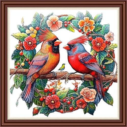 Dimxvean Counted Cross Stitch Kits for Adults,11CT Unprinted Cross-Stitch Pattern Embroidery Kit Cross Stitching Kit Supplies Needleworks Set-Flower Garland Bird 18x18 inchs - color: SetColor12