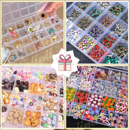 qiipii 2Pcs 24-Grid Clear Plastic Organizer White Fixed Compartment Storage Box for Rhinestones Beads, Earrings Art DIY Craft Jewelry, Diamond Accessories Small Parts, Items (7.48"L x 5.12"W x 0.6"H) - color: 24 Grids, size: 2 Pcs