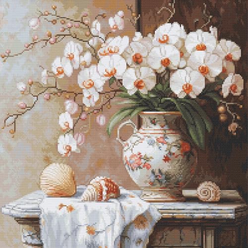 Luca-S Cross Stitch Kit Gold - The Elegance of the Orchid, B714, Counted Cross Stitch Kit for Adults, Needlecraft and Embroidery Kit