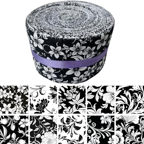 40P Cotton Jelly Roll Fabric Strips for Quilting and Sewing,Black&White - color: Black and White Floral