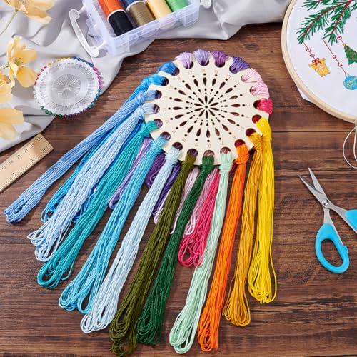 PH PandaHall 2pcs Wooden Embroidery Floss Organizer Cross Stitch Thread Holder, 20 Positions Round Flower Thread Organizer Threads Sorter Cross Stitch for Craft DIY Sewing Supplies, 5.5 inch
