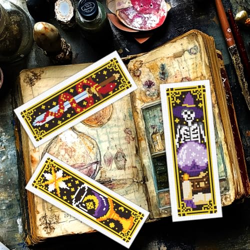 INFUNLY 6pcs Divination Cross Stitch Bookmark Kits Evil Eye DIY Cross Stitch Kit for Beginners with Instruction Sun and Moon Astrology Stamped Embroidery Bookmark Kit for Book Lovers Reader - style: Divination