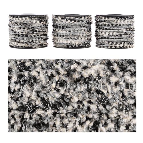 Artisanal Yarn Collection Multifiber Fancy Yarn for Knitting Crocheting Crafts DIY, Set of 3 Rolls (Silver Mist & Black Weave) - color: Silver Mist & Black Weave