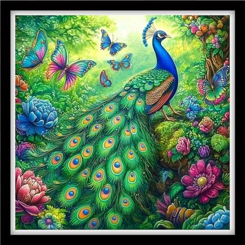 Fanxvivy Counted Cross Stitch Kits for Adults 11CT Unprinted Cross-Stitch Patterns Embroidery Kits Easy Cross Stitching Needlepoint Kits&Blue Peacock Butterfly 18x18 inch - color: DIY-craft15