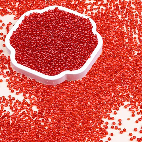 Legefo 4mm Glass Seed Beads Bulk, Red Transparent 6/0 Small Mini Pony Seed Beads, Tiny Round Craft Bead for Bracelet Necklace Wrist Jewelry Making Beading Weaving DIY Crafts Supplies, 1000pcs - color: Red Transparent