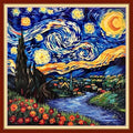 Redxing Stamped Cross Stitch Kits - Beach Night Landscape Counted Cross Stitch Kits for Beginners Adults Needlepoint Cross-Stitch Patterns-Van Gogh Starry Sky Flower Sea 18x18 inchs - color: ArtsKit01