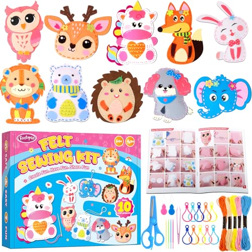 Sewing Kit for Kids, 10 Easy DIY Project of Stuffed Animal with Instruction - color: animal dolls felt sewing kits