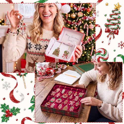 Tondiamo 20 Pcs Christmas Candy Diamond Painting Keychain Kits 5D DIY Diamond Art Pendants Double Sided Hanging Key Chains for Christmas Party Decoration DIY - style: Candy