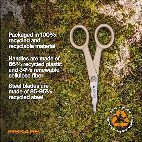 Fiskars 5" Recycled Micro-Tip Fabric Scissors, Detail Craft Scissors, Beige