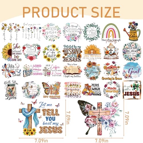 Dazoratix Christian Iron on Patches - 30 Sheets Religious Transfers Ready to Press Bible Verse Religion Heat Transfer Design Stickers for T-Shirts Backpacks Women Girl DIY Crafts Clothing Decorations - style: Christian-30PCs