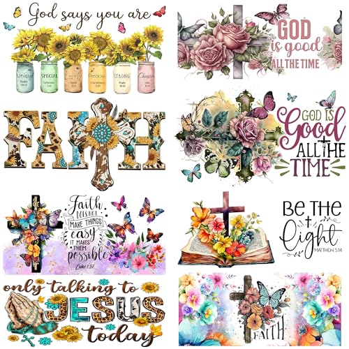 8‑Pack UV‑DTF Rub‑On Transfer Stickers, Waterproof 3D Bible‑Faith Floral Butterfly Cup Decals, Heat‑Free Crystal Transfers for Tumblers, Coffee Mugs, Laptops & Flat Furniture Decor. - style: Jesus-8PCS