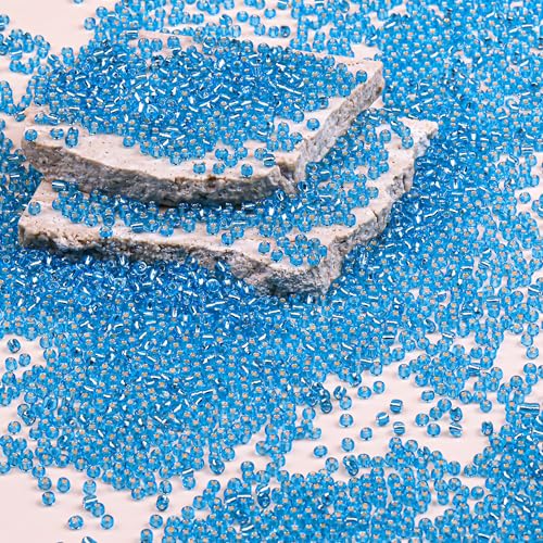 Legefo 4mm Glass Seed Beads Bulk, Blue with Silver 6/0 Small Mini Pony Seed Beads, Tiny Round Craft Bead for Bracelet Necklace Wrist Jewelry Making Beading Weaving DIY Crafts Supplies, 1000pcs - color: Blue with Silver