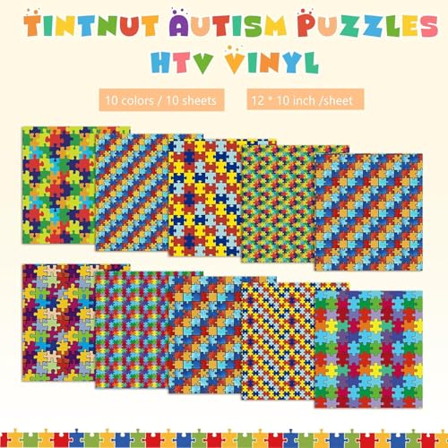 Tintnut Puzzle Heat Transfer Vinyl,10 Sheets 10"x12" Iron on Vinyl - color: Jigsaw-10