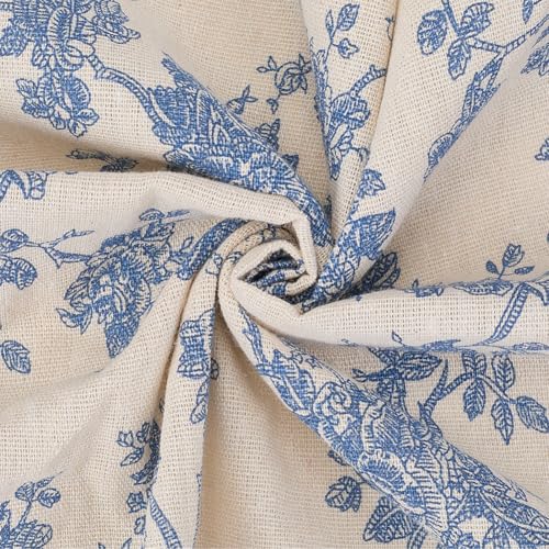 63 Inch Flower Cotton Fabric By The Yard Bundles Linen Canvas Blend Soft Flowers Pattern White Floral Rectangle Fabric for Sewing Making Clothing Quilting Home Decor Cloth Accessories Crafts - size: 1600MM, style: Blue Flower