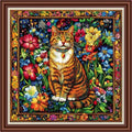 Dimensean Counted Cross Stitch Kit for Beginners, 11CT Unprinted Cross-Stitch Kit Easy Patterns Needlepoint Kit Cross Stitching Embroidery Kit Supplies-Magical Cat Flower 18x18 inch - color: DIYColor11
