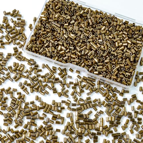 1400Pcs Glass Bugle Beads 2.2×4mm Large Hole 1.3mm Tube Beads for Embroidery, Spacer Beads for DIY Jewelry Making (Antique Bronze) - color: Antique Bronze