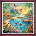 Funchey Counted Cross Stitch Kits for Adults Needlepoint Kits Unprinted Cross Stitching Embroidery Kit 11CT Cross Stitch Supplies-Seaside Vacation Scenery 18x18 inch - color: ArtsKits26