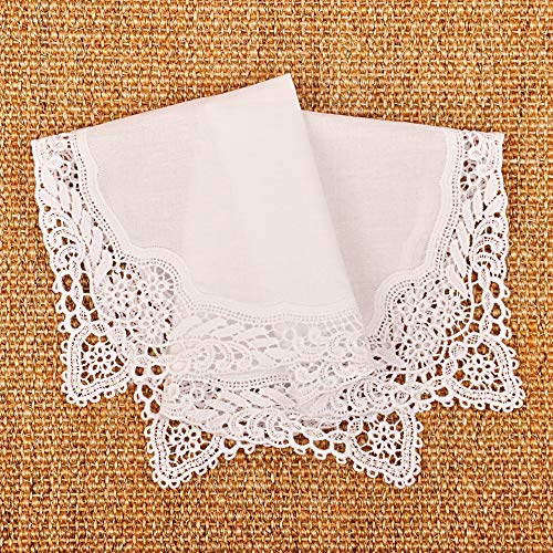 Milesky White Wedding Handkerchief Pure Cotton, Soft Ladies Hanky with Crochet Lace - color: Ch04
