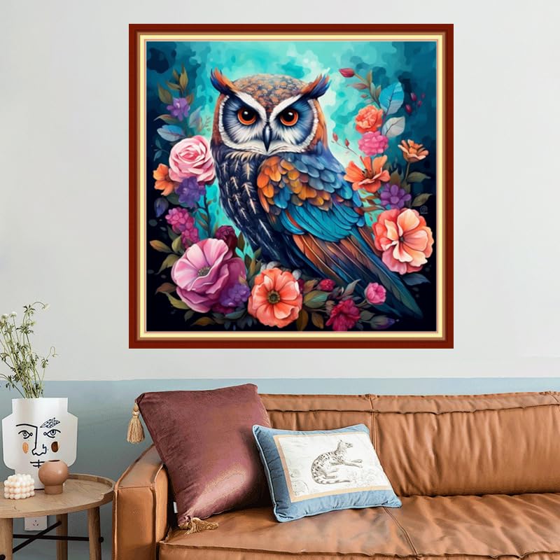 Joyhoor Stamped Cross Stitch Kits for Beginners, Needlepoint Kits for Adults, 11CT Counted Embroidery Kits-Owl Flower 18x18 inchs - color: Artstyle20