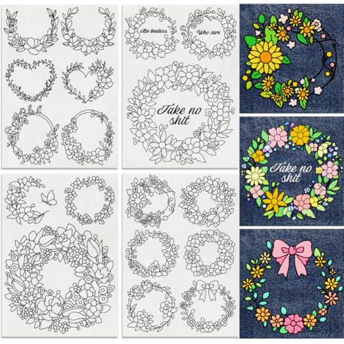 18Pcs Floral Wreath Flower Water Soluble Hand Sewing Stabilizers - style: Floral Wreath