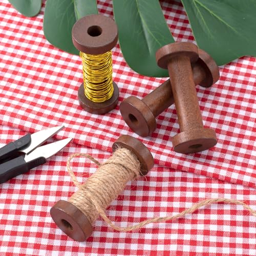Pndeyo 2pcs Wooden Spools of Crafts, Empty Natural Wood Thread Spools, 1.18x2.76 Inches Unfinished Wooden Textile Bobbin for Organizing Cord Twine Ribbon Chains Elastic Threads- Coffee - color: Coffee-2pcs-2.1x4cm