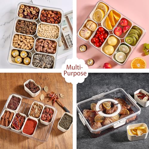 Bandesun Divided Serving Tray with Lid and Handle - Snackle Box Charcuterie Container for Portable Snack Platters - Clear Organizer for Candy, Fruits, Snacks，Nuts - Perfect (Pack of 2) - style: 2 pack compartments small 8pcs