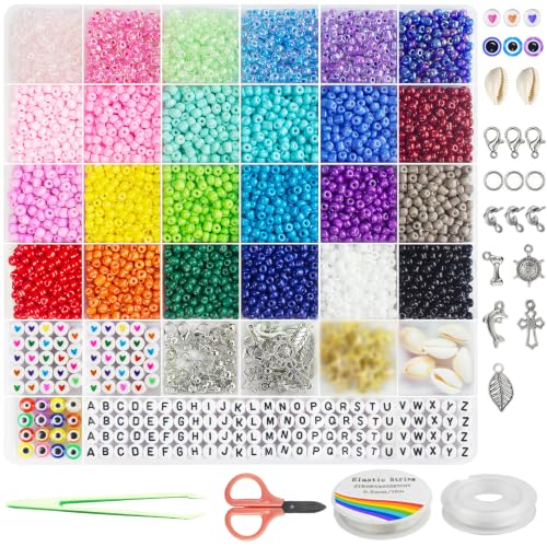 Redtwo 3mm Glass Seed Beads for Jewelry Making, 8000PCS Bracelet Making Kit - size: 3mm-8000