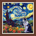 Dimensean Counted Cross Stitch Kit for Beginners, 11CT Unprinted Cross-Stitch Kit Easy Patterns Needlepoint Kit Cross Stitching Embroidery Kit Supplies-Van Gogh Starry Night Cat Flower 18x18 inch - color: Patterns01