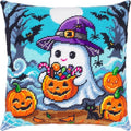 Brvsk Halloween Needlepoint Kit for Adults and Beginners — Trick-or-Treat Ghost 16″ × 16″ with Clear, Precise Printed Design on Cotton Canvas; Includes 2 Needles, Yarn, and Easy-Read Chart - color: Trick-or-Treat Ghost