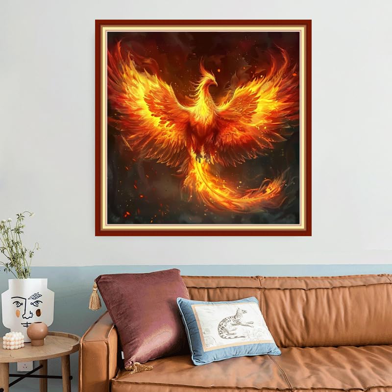 Joyhoor Stamped Cross Stitch Kits for Beginners, Needlepoint Kits for Adults, 11CT Counted Embroidery Kits-Fire Phoenix 18x18 inchs - color: Artstyle04