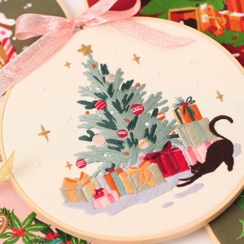 artcici Embroidery Kits Christmas Tree Pink Patterns for Beginners Adults, Full Range Embroidery Starter Kits Cross Stitch Needlework Supplies (Christmas Tree) - color: Christmas Tree