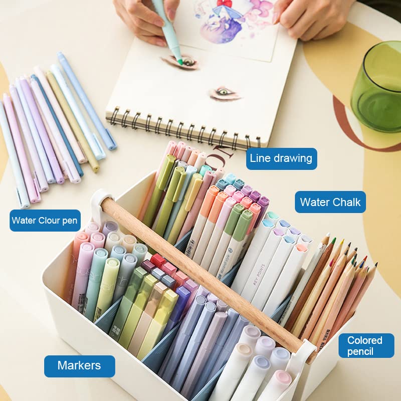 Vidifor Large Portable Basket with Handle, Plastic Craft Storage Organizer Caddy Tote with Adjustable Divided for Makeup Art Supplies, Sewing, Colored Pencils-Blue - color: White+Blue
