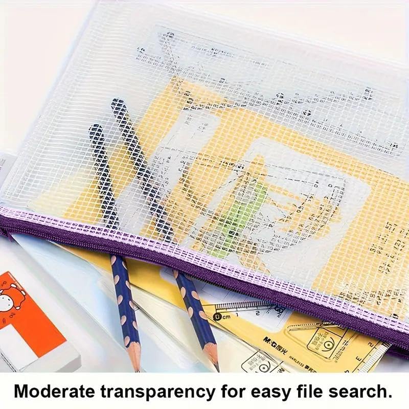 Mesh Zipper Pouch Bag,A3 Zipper Bag for Organizing Storage, Waterproof Zipper Pouch,17" x 12"/44cm x 32cm, File Bag for School and Office Supplies (Purple) - color: Purple