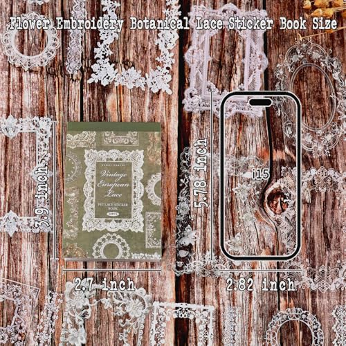 Lace Stickers for Scrapbooking, 30 Sheets Scrapbook Stickers Book for Wedding Invitations, Bridal Scrapbook Supplies, Transparent PET Stickers for Junk Journaling, Vintage Lace Aesthetic - color: Retro-style Lace